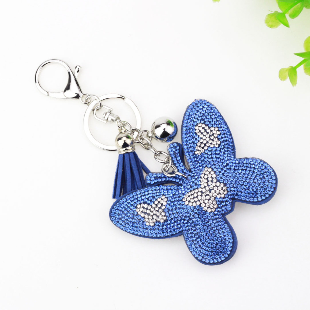 Butterfly Full Crystal Diamond Handbag Charm Pendant Tassel Keyring Strass Crystal Butterfly Keychain For Purse