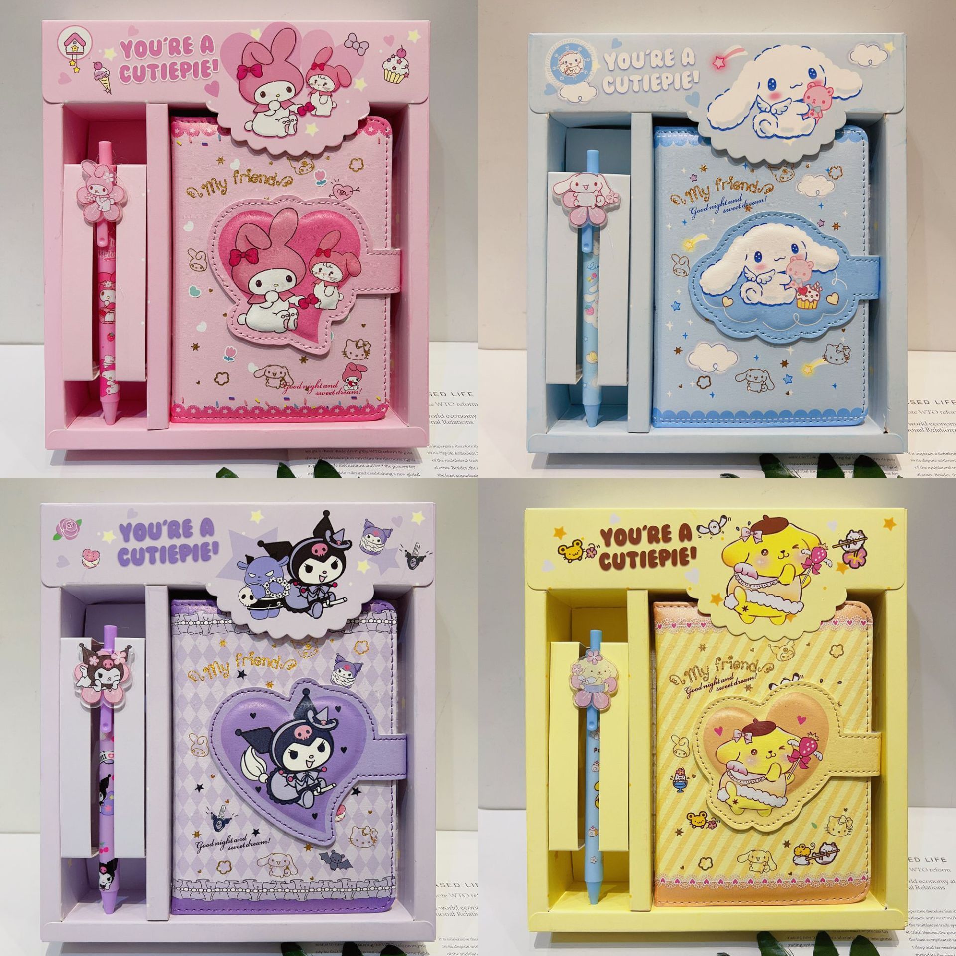 Sanrio Notebook Gel Pen Kuromi My Melody Cinnamoroll Notepad Daily Weekly Agenda Planner Notebook Stationery Set School Gift