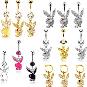 Ins Fashion Hot  rabbit belly button ring 316L medical surgical stainless steel piercing animal navel piercing jewelry