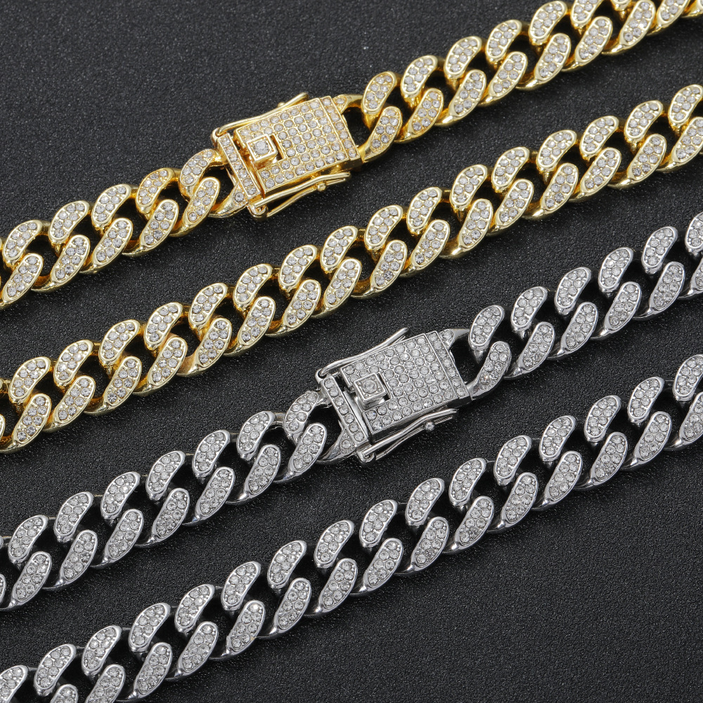 Men iced Out Zircon Buckle 14K 18K Gold Plated Miami Stainless Steel Cuban Link Chain Necklace Set Men Jewelry Cuban Link