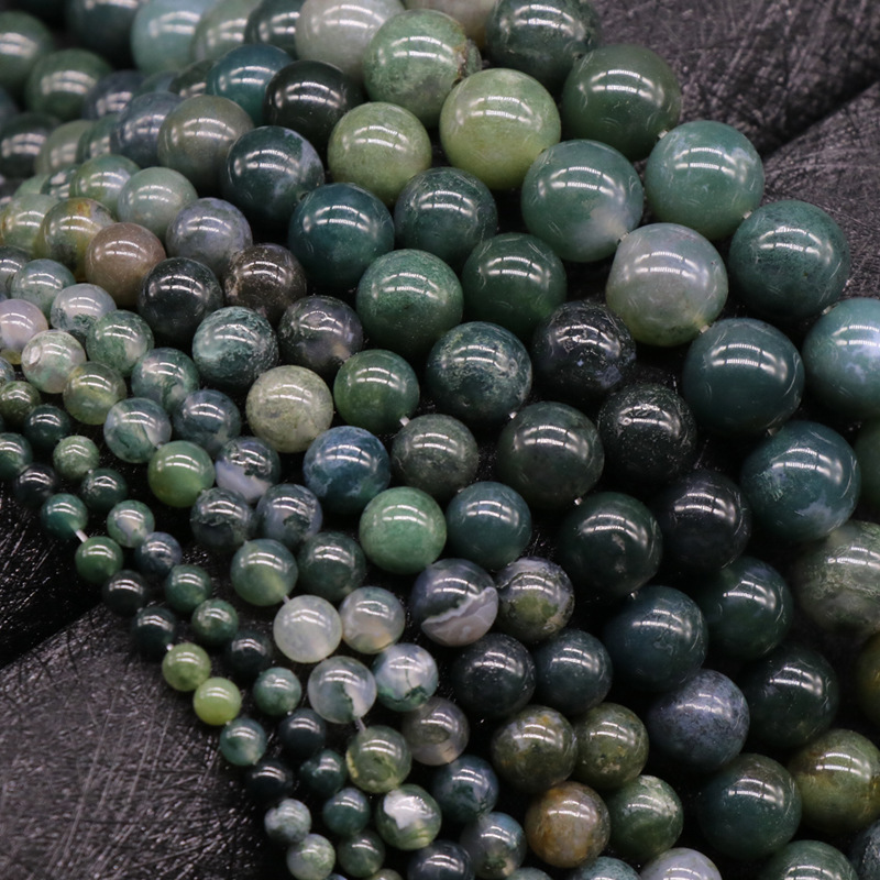 Natural Stone Moss Agate Beads Dark Green Agate Beads For Jewelry Making Necklace Bracelet