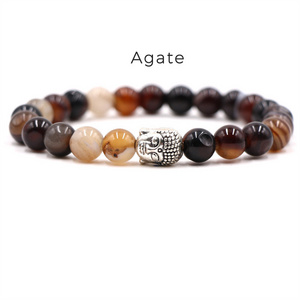 8mm Colorful Natural Stone Beads Bracelets Buddha Head Charms Bracelet For Men Women Wholesale Jewelry