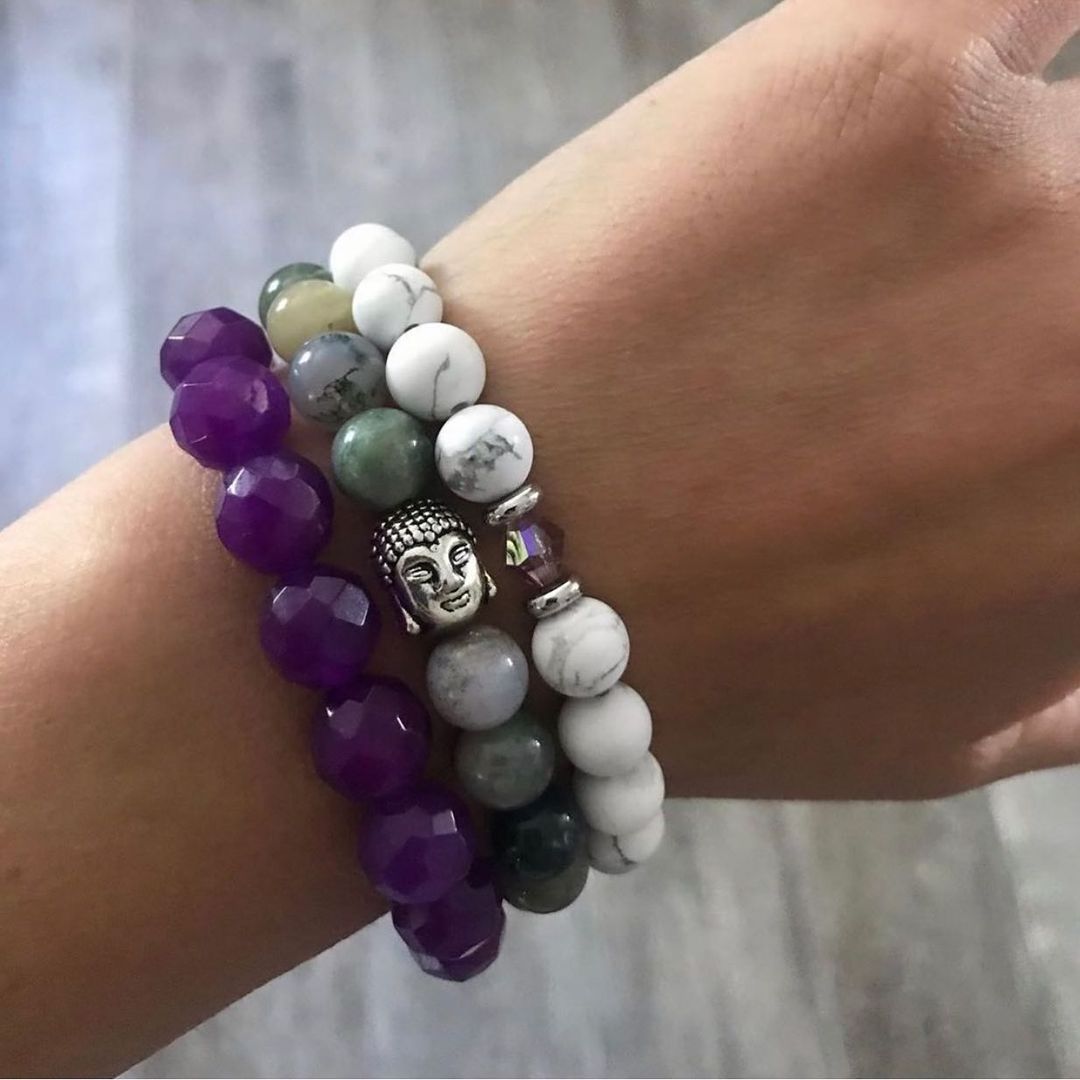 8mm Colorful Natural Stone Beads Bracelets Buddha Head Charms Bracelet For Men Women Wholesale Jewelry