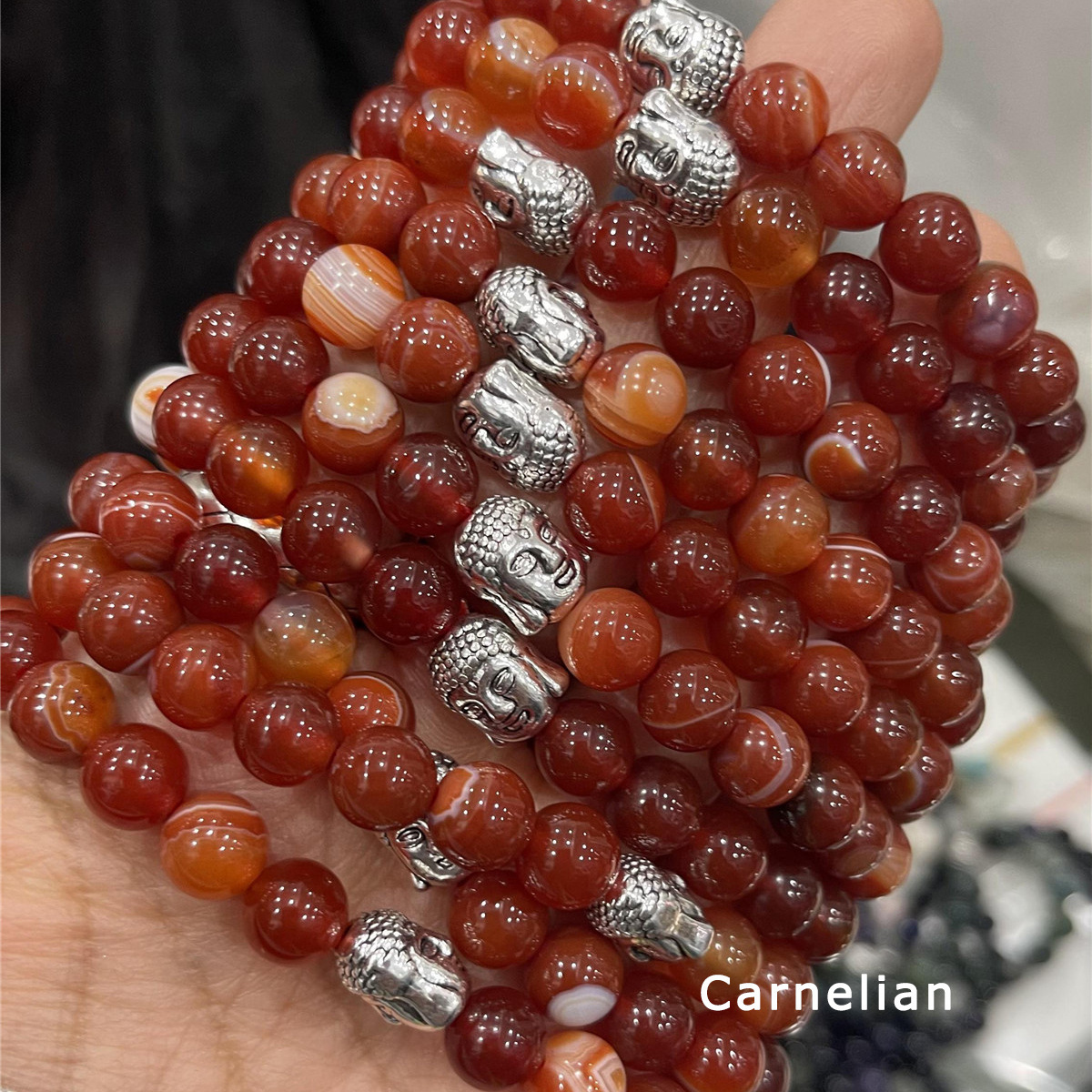 8mm Colorful Natural Stone Beads Bracelets Buddha Head Charms Bracelet For Men Women Wholesale Jewelry