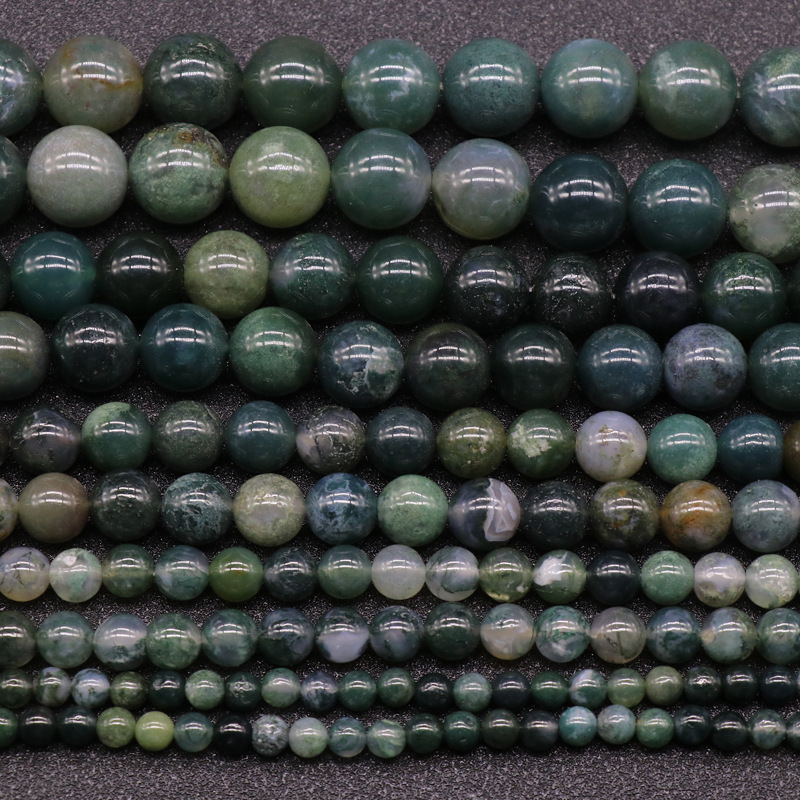 Natural Stone Moss Agate Beads Dark Green Agate Beads For Jewelry Making Necklace Bracelet