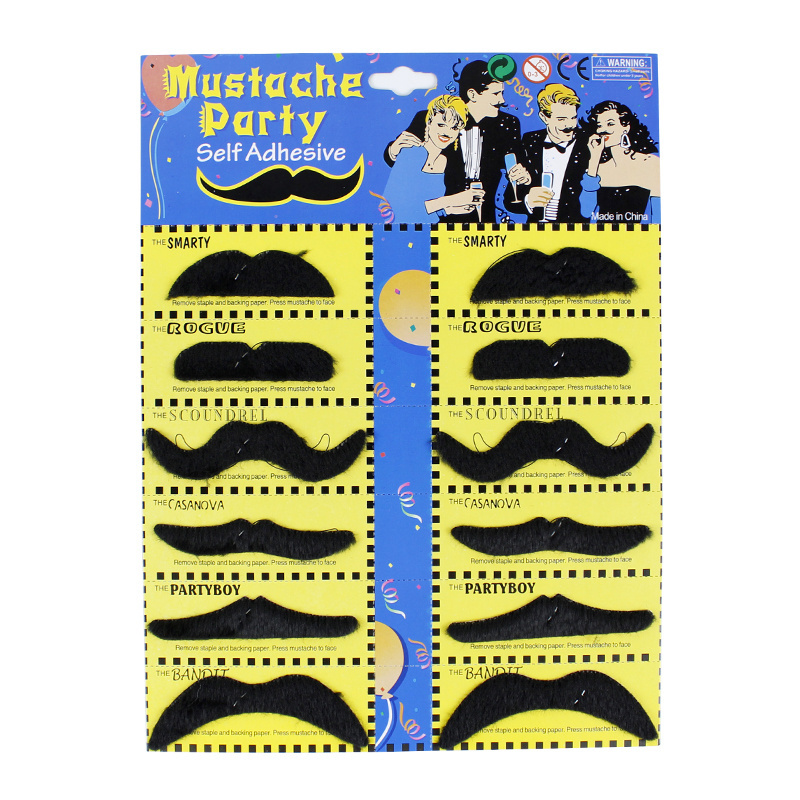 6pcs Funny Self-adhesive Black  Mustache and Beard For Holiday and Party