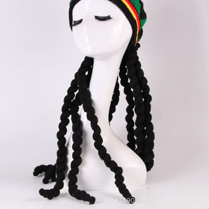 HZM-24042 Wholesale Jamaican Style Rasta Hat With Dreadlock Long Black Hair Rasta Wig With Cap Costume Accessory Rasta For Women