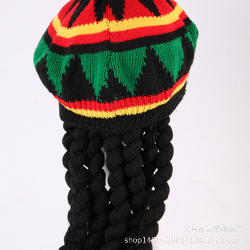 HZM-24042 Wholesale Jamaican Style Rasta Hat With Dreadlock Long Black Hair Rasta Wig With Cap Costume Accessory Rasta For Women