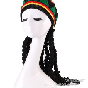 HZM-24042 Wholesale Jamaican Style Rasta Hat With Dreadlock Long Black Hair Rasta Wig With Cap Costume Accessory Rasta For Women