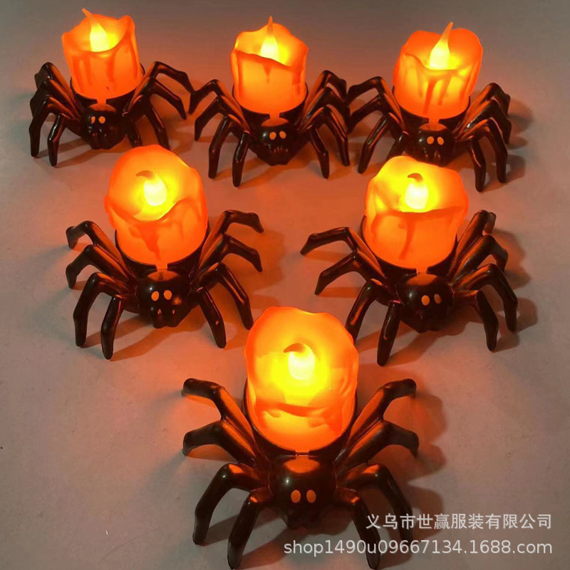 LED Candle Light Spider Pumpkin Lamp Flickering Flameless Battery Lights Flashing  Candles Halloween Party Decoration