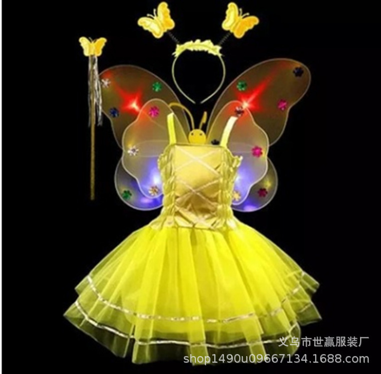 Halloween children's butterfly wings luminous toy four-piece dress