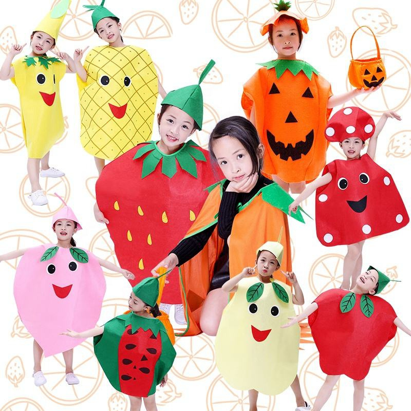 New Product Wholesale Kids Funny Fruit Costume Halloween Party Cosplay Fancy Dress Vegetables Pumpkin Stage Performance Costume