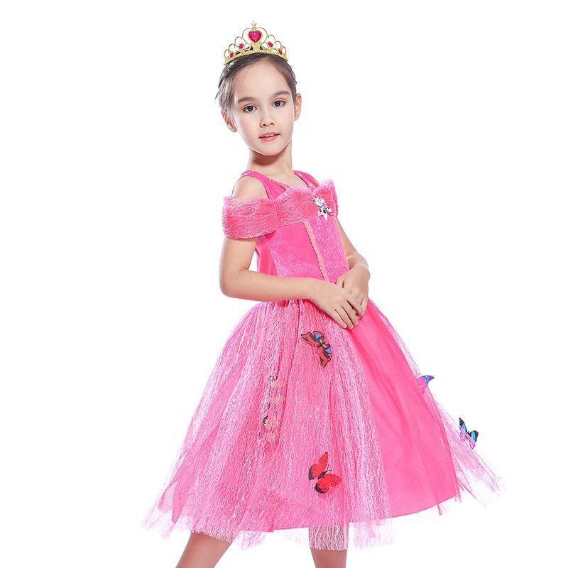 OEM Quality Halloween Party Princess Costume Dress Kids Girls Cosplay Pink Fairy Butterfly Princess Dresses