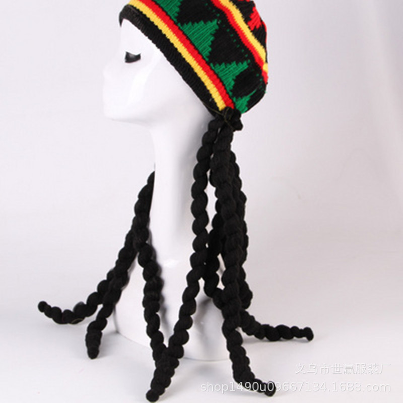 HZM-24042 Wholesale Jamaican Style Rasta Hat With Dreadlock Long Black Hair Rasta Wig With Cap Costume Accessory Rasta For Women