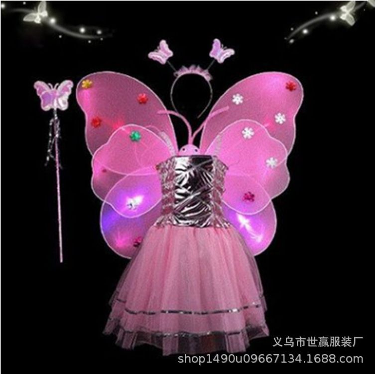 Halloween children's butterfly wings luminous toy four-piece dress