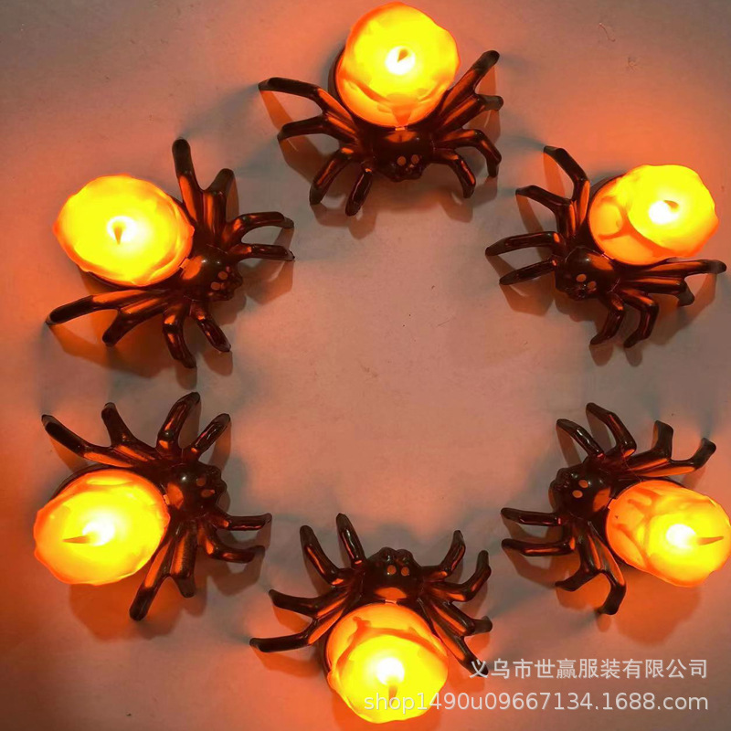 LED Candle Light Spider Pumpkin Lamp Flickering Flameless Battery Lights Flashing  Candles Halloween Party Decoration