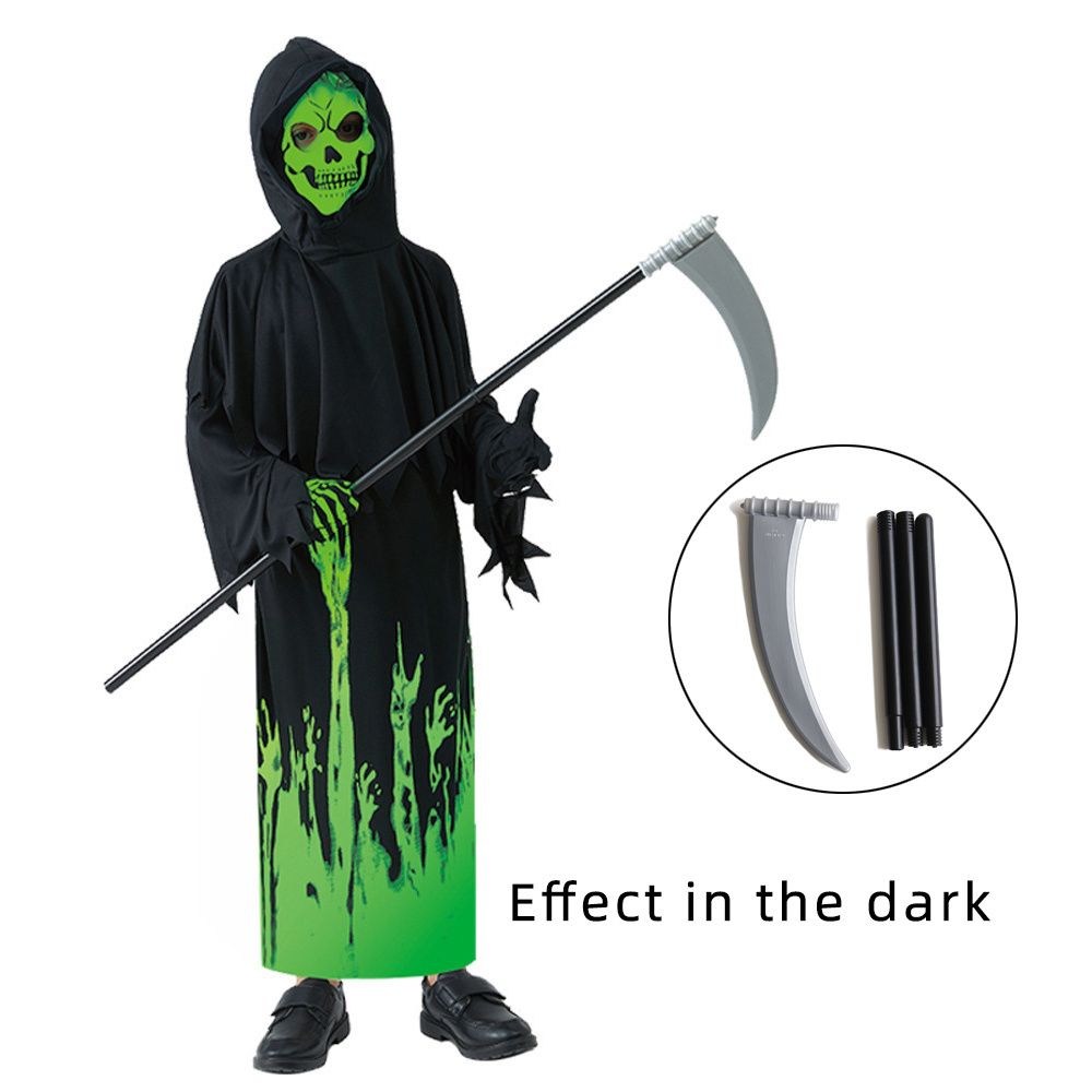 Kids Grim Reaper Costume Glow In The Dark Halloween Dress Up Grim Reaper Costume With Scythe