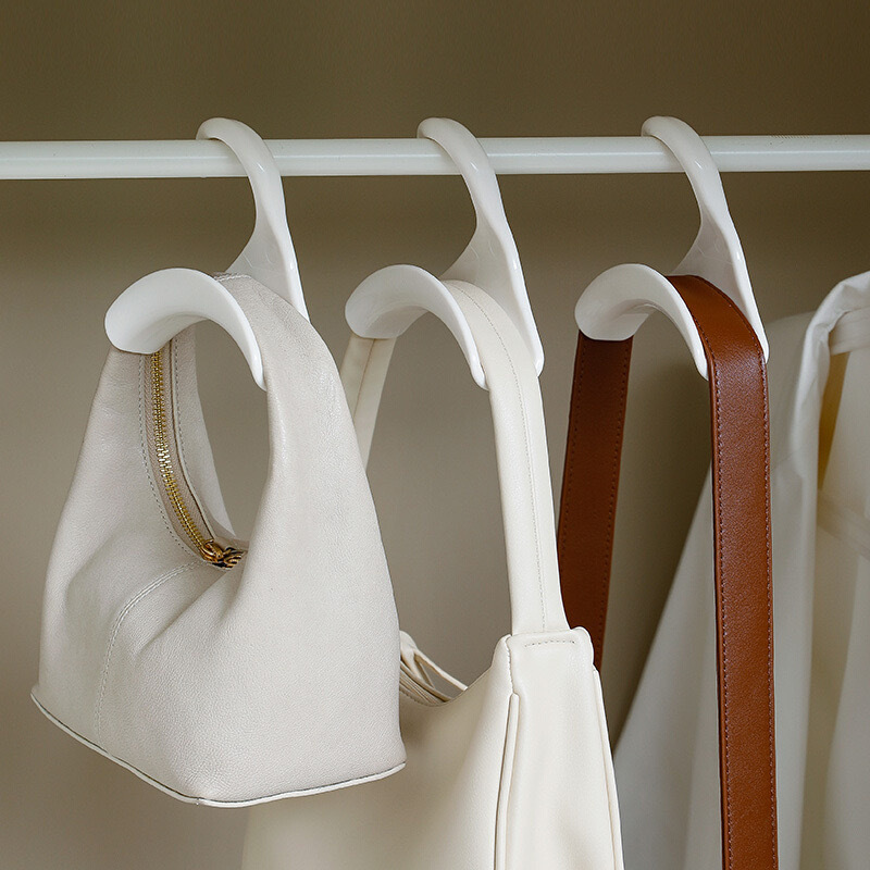 Custom sturdy white plastic  bag hangers hook hanging hanger for display  handbag holder purse organizer