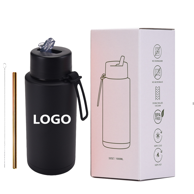 1l stainless steel water bottle straw direct drinking double wall eco sublimation ecofriendly bottles 1000ml straight 32oz