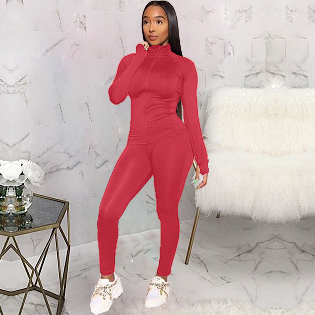 Custom Logo Tracksuit Dropshipping Polyester Slim Fit Zipper Jogging Track Suit Plain Athletic Wear 2 Piece Sweat Suit For Women