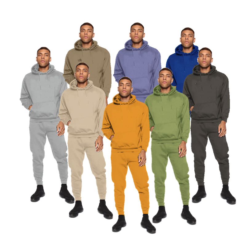 Wholesale Custom Logo Blank Men's Sweatpants Hoodies Set Fleece Sweatsuit Set Long Sleeve 2 Piece Hoodie Set Track Suit For Men