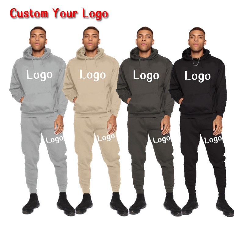 Wholesale Custom Logo Blank Men's Sweatpants Hoodies Set Fleece Sweatsuit Set Long Sleeve 2 Piece Hoodie Set Track Suit For Men