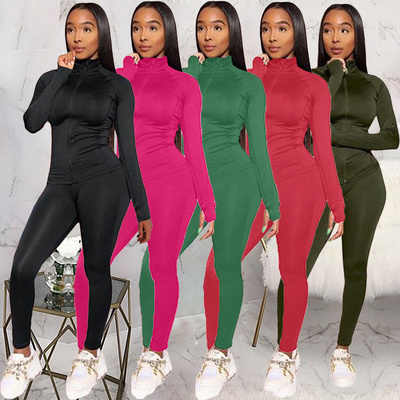 Custom Logo Tracksuit Dropshipping Polyester Slim Fit Zipper Jogging Track Suit Plain Athletic Wear 2 Piece Sweat Suit For Women