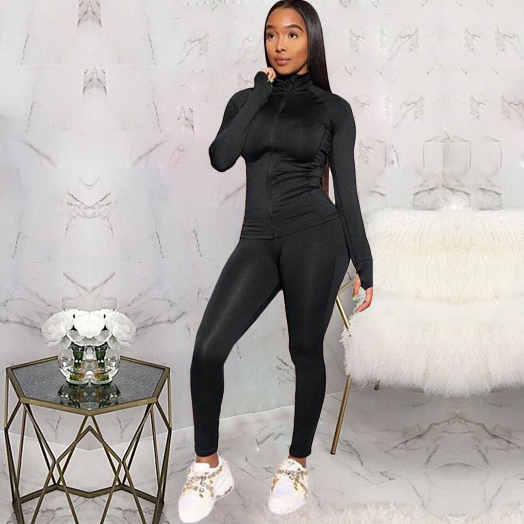 Custom Logo Tracksuit Dropshipping Polyester Slim Fit Zipper Jogging Track Suit Plain Athletic Wear 2 Piece Sweat Suit For Women