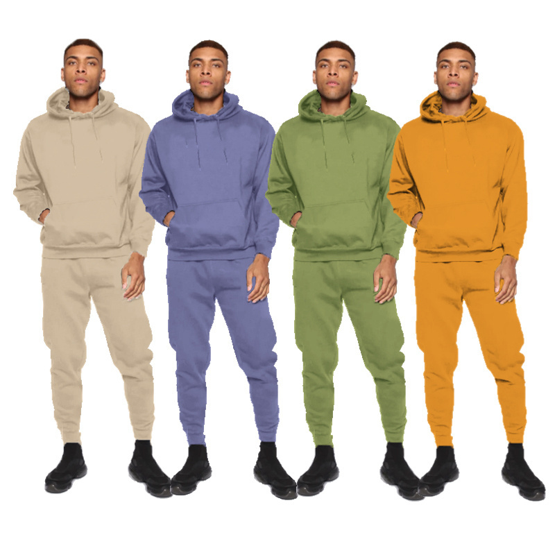 Wholesale Custom Logo Blank Men's Sweatpants Hoodies Set Fleece Sweatsuit Set Long Sleeve 2 Piece Hoodie Set Track Suit For Men