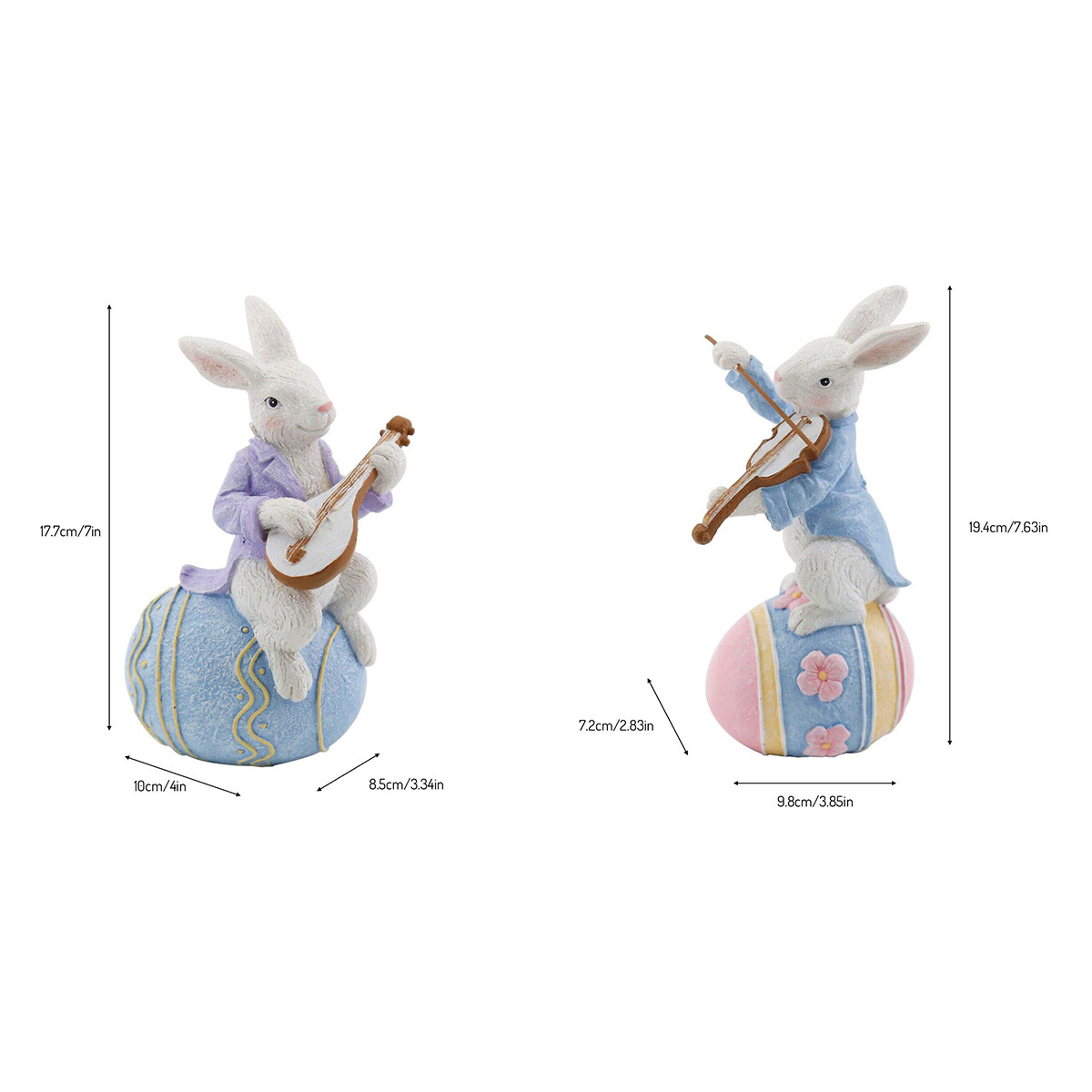 2024 New European Easter Bunny Egg Statue Sitting Rabbit Playing Violin Musician Resin Ornament Figurine Home Craft Decor Gift