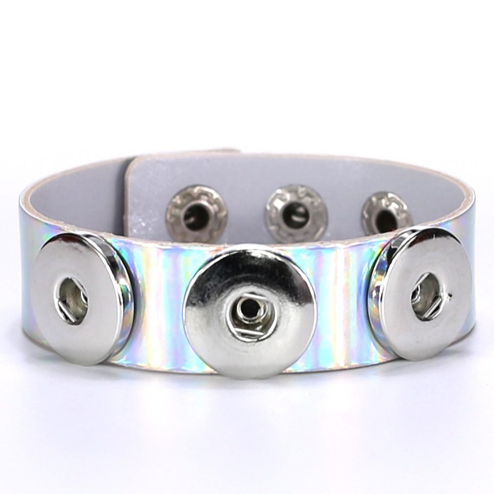 Wholesale Simple Fashion pure handmade Diy Button Bracelet Laser reflection Pu Leather Bracelet Jewelry Factory