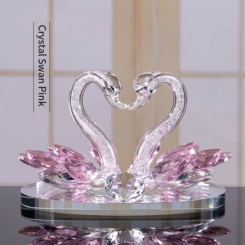 Wholesale Super Quality Yellow Crystal Glass Swans Animal Figurine Decoration Romantic Wedding Crystal Gifts