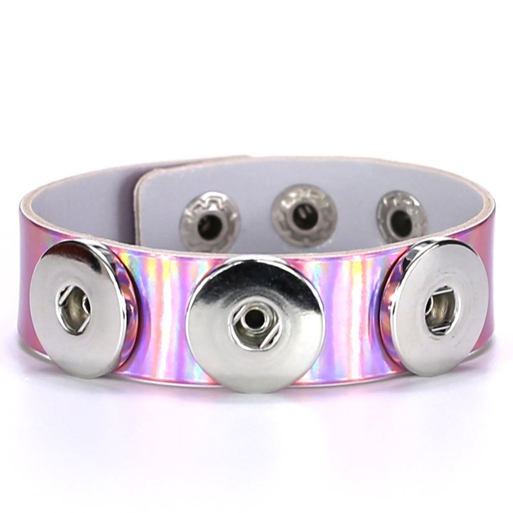 Wholesale Simple Fashion pure handmade Diy Button Bracelet Laser reflection Pu Leather Bracelet Jewelry Factory