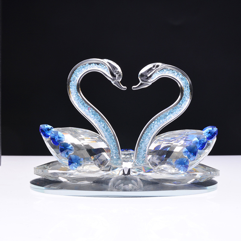 Crystal Ornaments Souvenir Home Wedding Decoration K9 Crystal Swan Custom Logo Crystal Swan Figurine