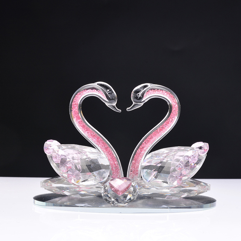 Crystal Ornaments Souvenir Home Wedding Decoration K9 Crystal Swan Custom Logo Crystal Swan Figurine