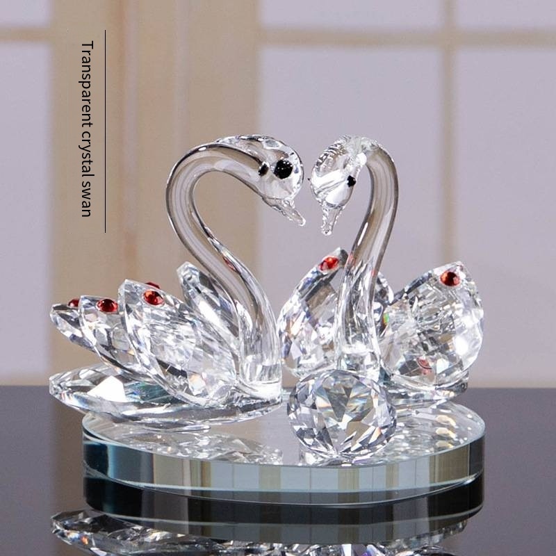 Wholesale Super Quality Yellow Crystal Glass Swans Animal Figurine Decoration Romantic Wedding Crystal Gifts