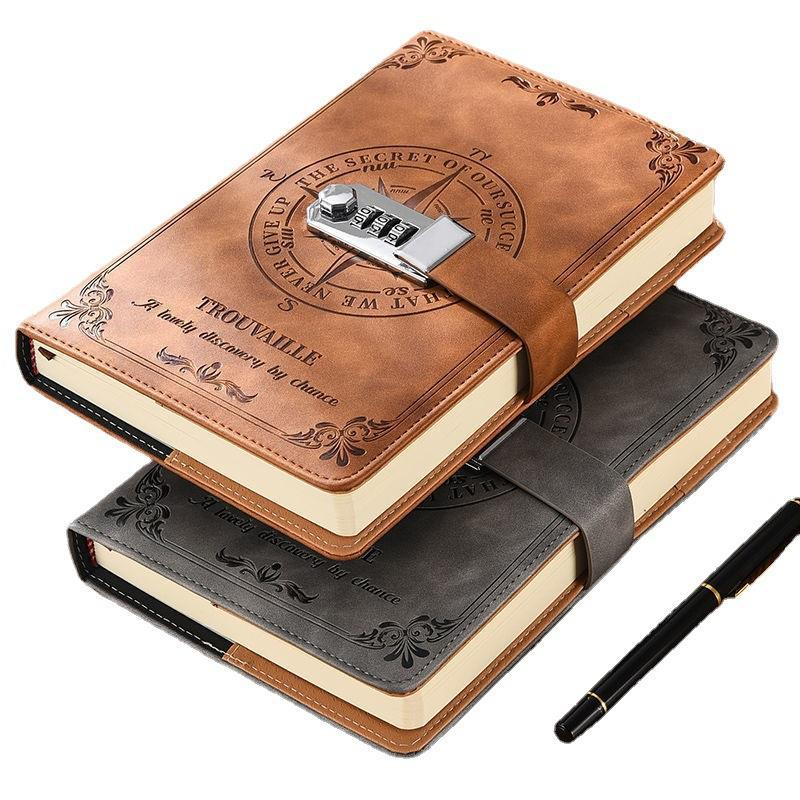 New design exquisite notebook retro password book A5 with lock for students campus diary notebook