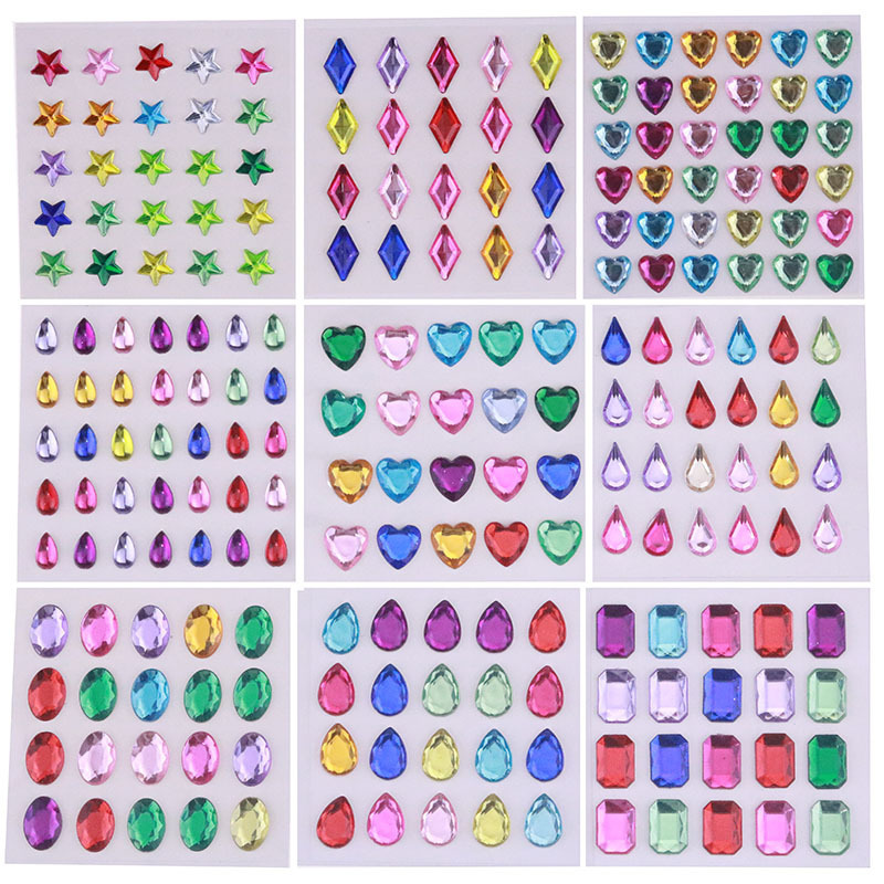 Wholesale Shiny Acrylic Pear Drop Oval Square Heart Colorful Rhinestone Stick On Jewels