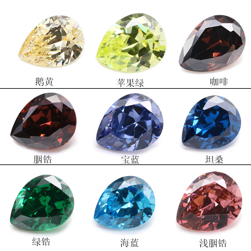 Wholesale 3D colorful gemstone drop pear zircon 10*14mm cubic Zirconia for Nail rhinestones Glue On Loose Crystal Stone