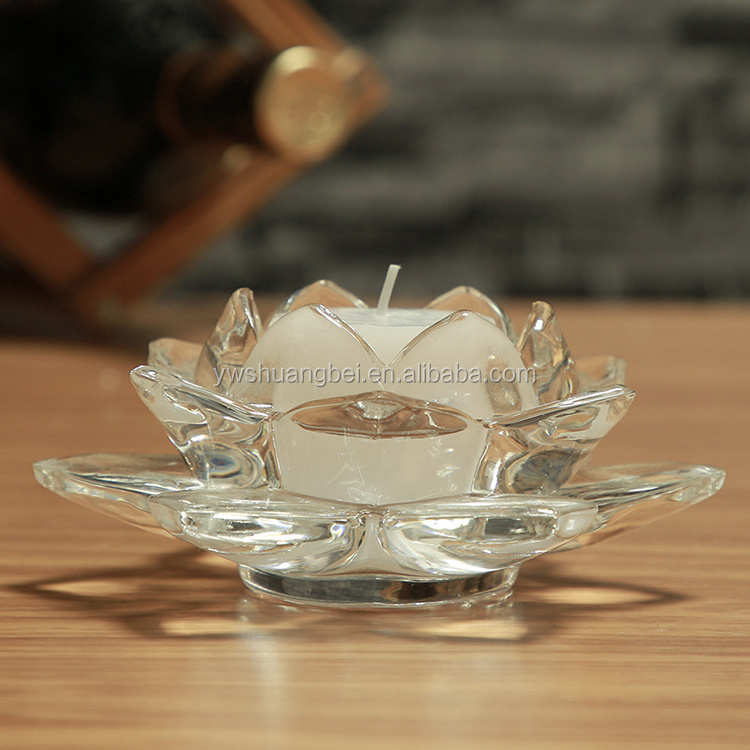 wholesale clear crystal lotus flower candle holder for decoration