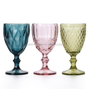 Best selling handmade colored elegant engraved goblet big wine glass cup