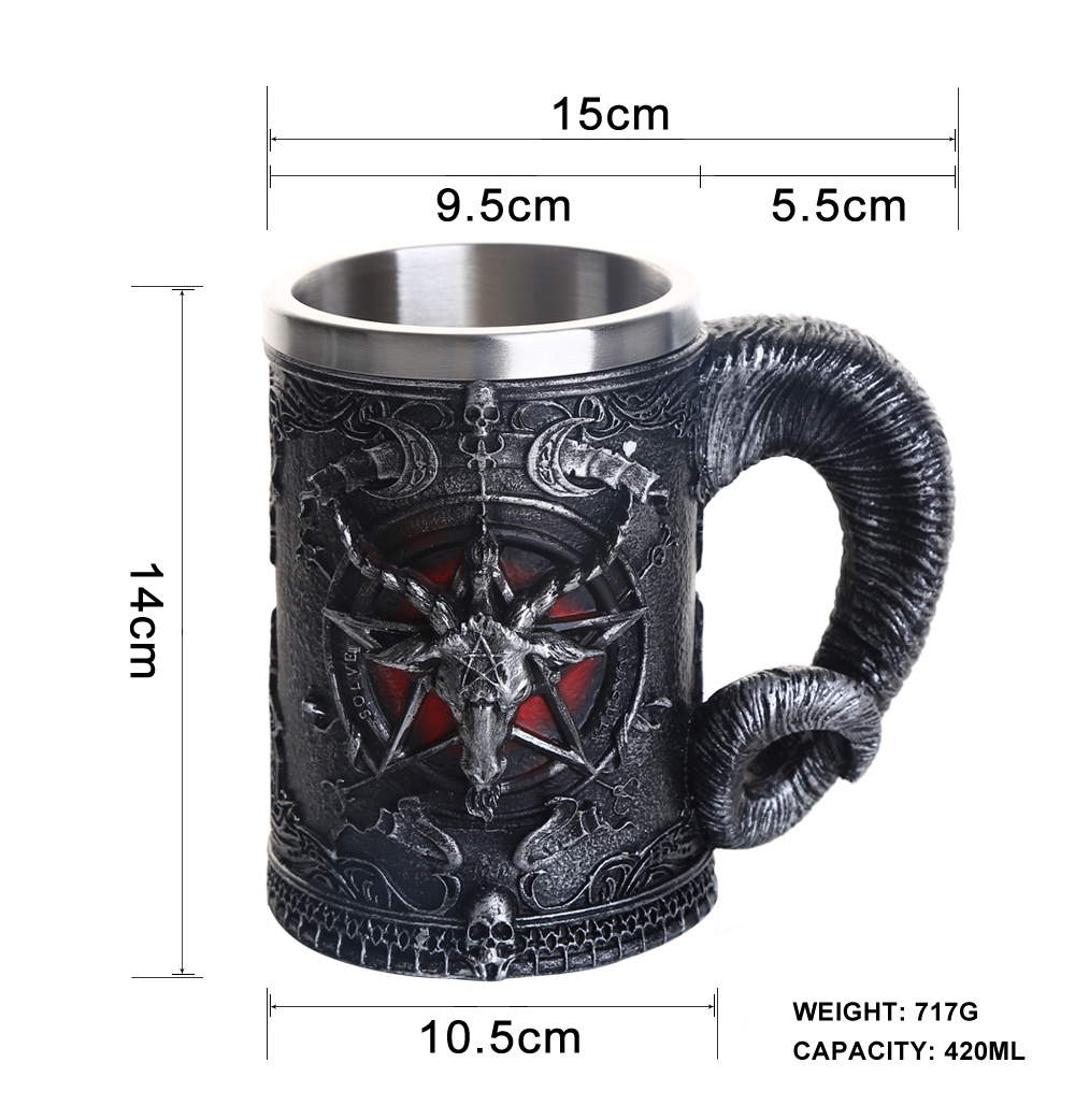 New double-layer resin stainless steel claw handle mug and goblet 3D sheep head water cup