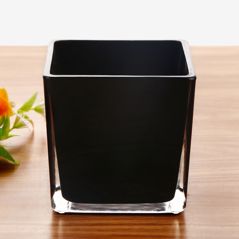 Simple black square candle holder glass vase for wedding banquet garden home decoration