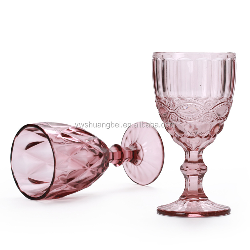 Best selling handmade colored elegant engraved goblet big wine glass cup