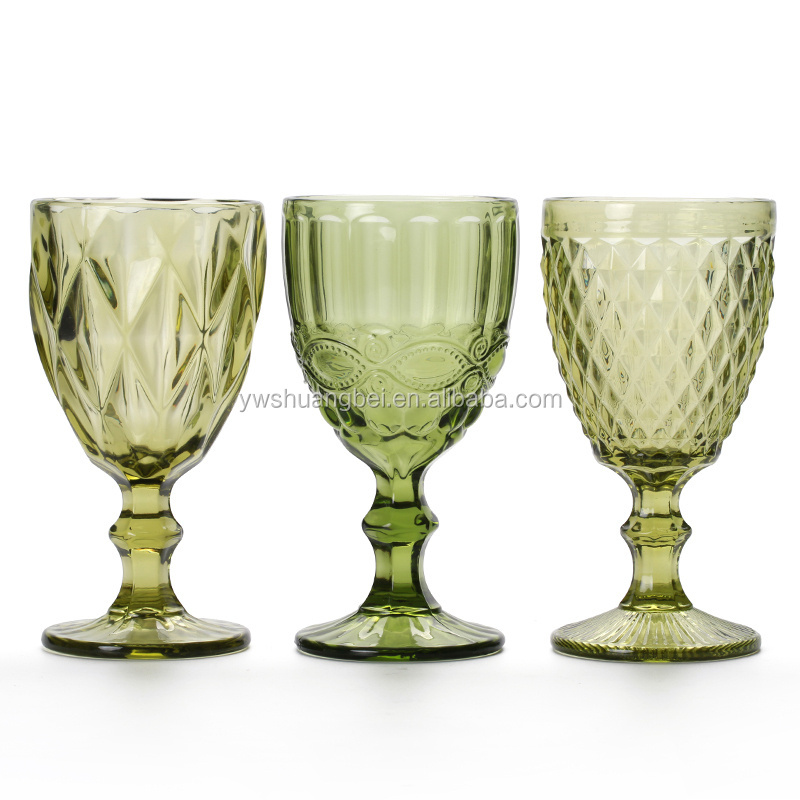 Best selling handmade colored elegant engraved goblet big wine glass cup