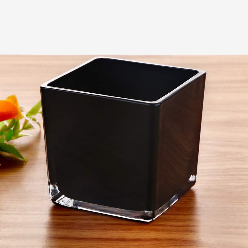 Simple black square candle holder glass vase for wedding banquet garden home decoration