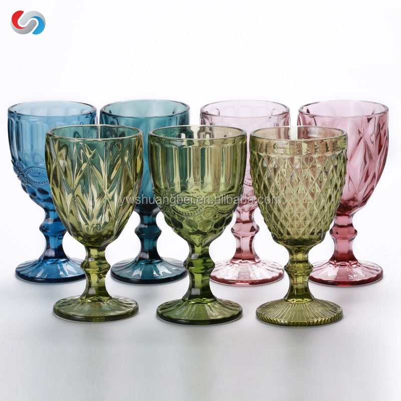 Best selling handmade colored elegant engraved goblet big wine glass cup