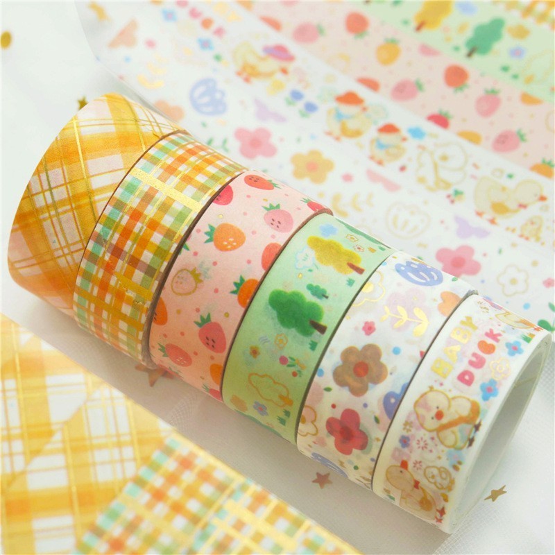 6 roll set Cartoon Duck Bronzing decorative masking tape  and hand account tape set DIY ledger decoration