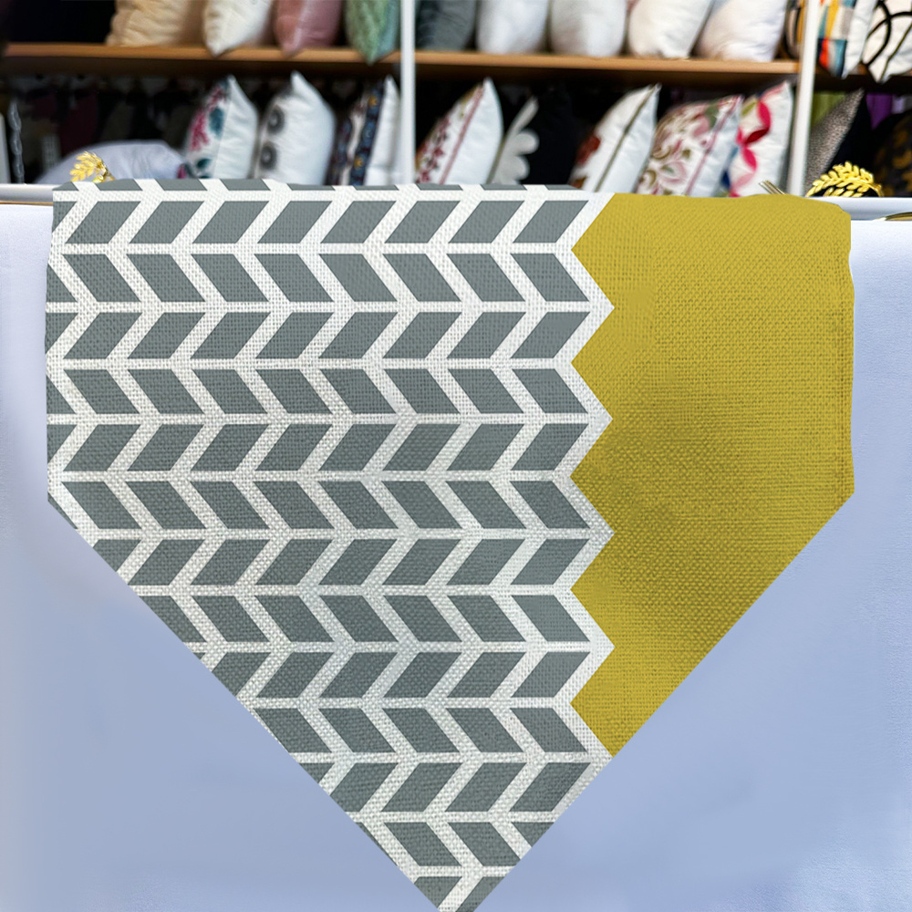 Wholesale Sublimation Grey Geometric and Yellow Triangle Table Cloth Runner for Home Cabinet Decor