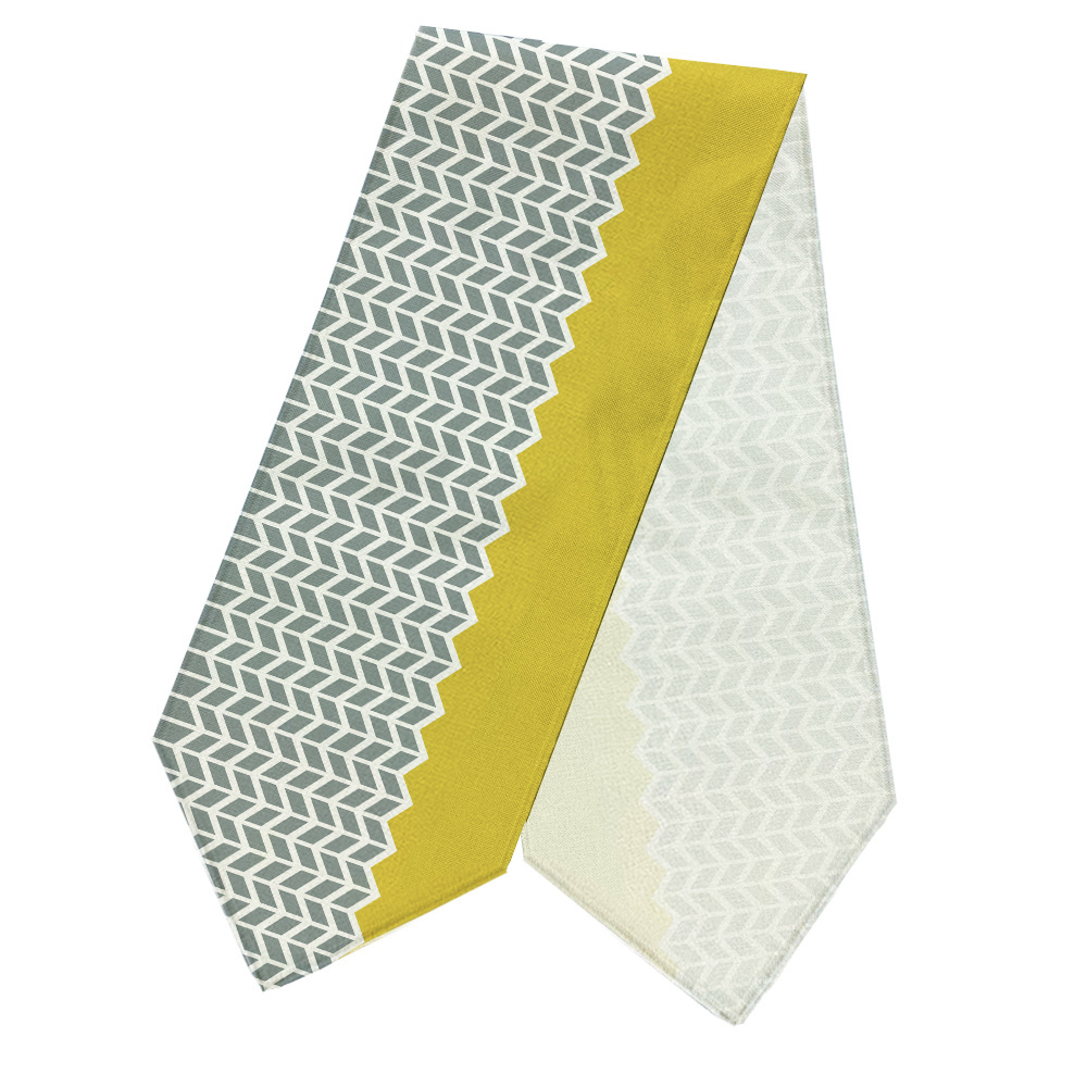 Wholesale Sublimation Grey Geometric and Yellow Triangle Table Cloth Runner for Home Cabinet Decor